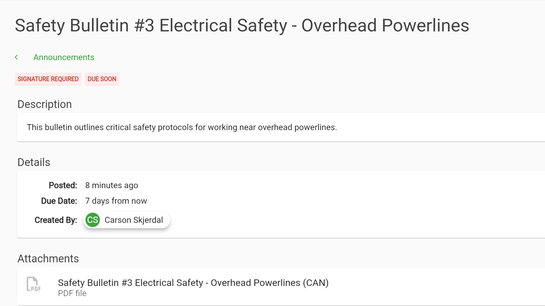 Announcement Feature Details